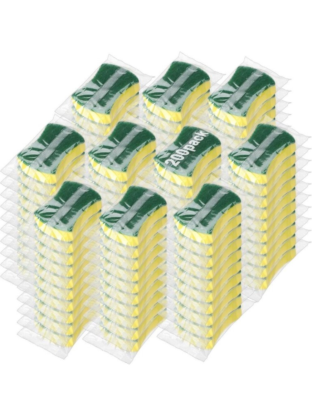 200 Pcs Uncompressed Green Sponges | Individually Wrapped Cleaning Essentials